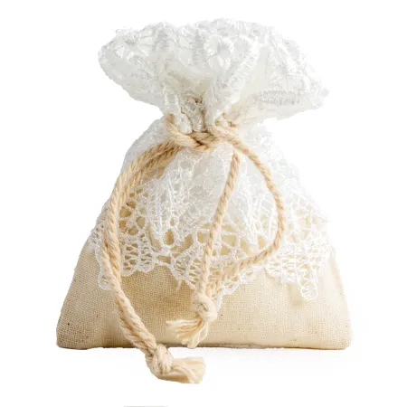 Pochon Jute et Dentelle fleurs
